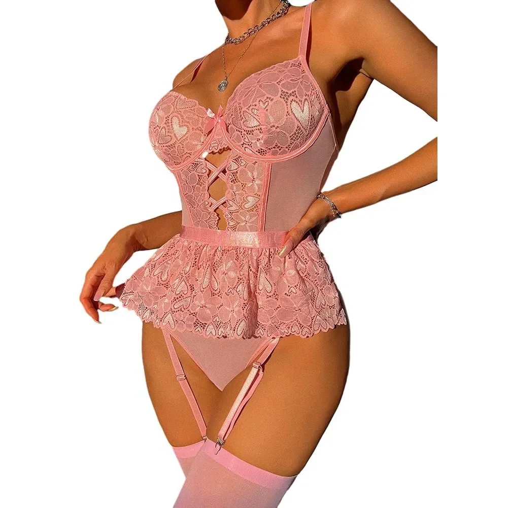 Sexy Bodysuit Women Corset Top Lingerie Sexy Hollow Jumpsuit Stockings G-string Garter Belt Hot Erotic Bra Set Costumes