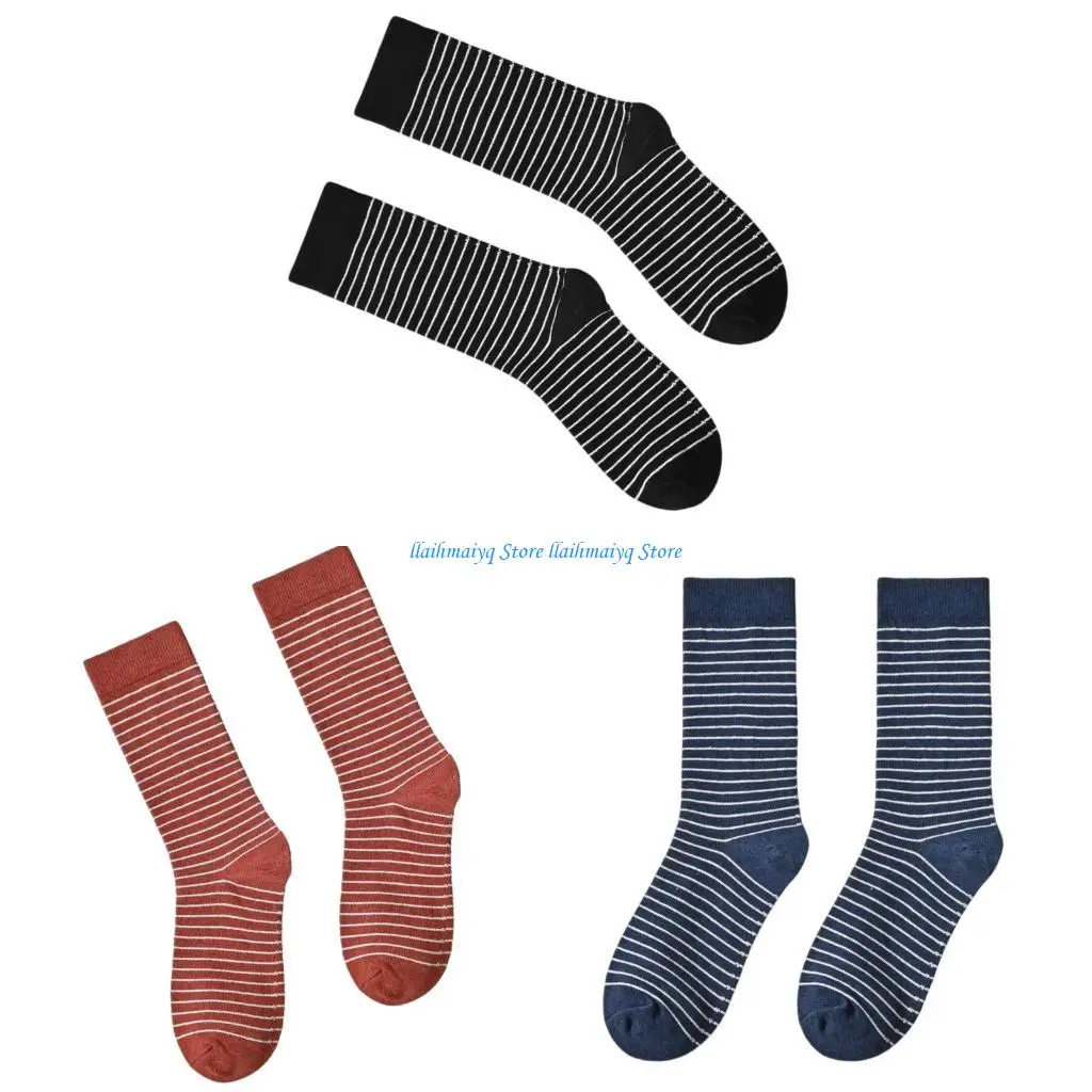 

573B Comfortable Stripe Calf Winter Socks Elastic Soft Cotton Fabric Nonslip Design Cold Weather Essential Men Women Unisex