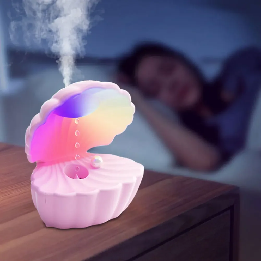 LED Shell Shape Ambient Sleeping Night Light Bluetooth Speaker Anti Gravity Water Droplet Mist Humidifier Desktop Decorative Lig