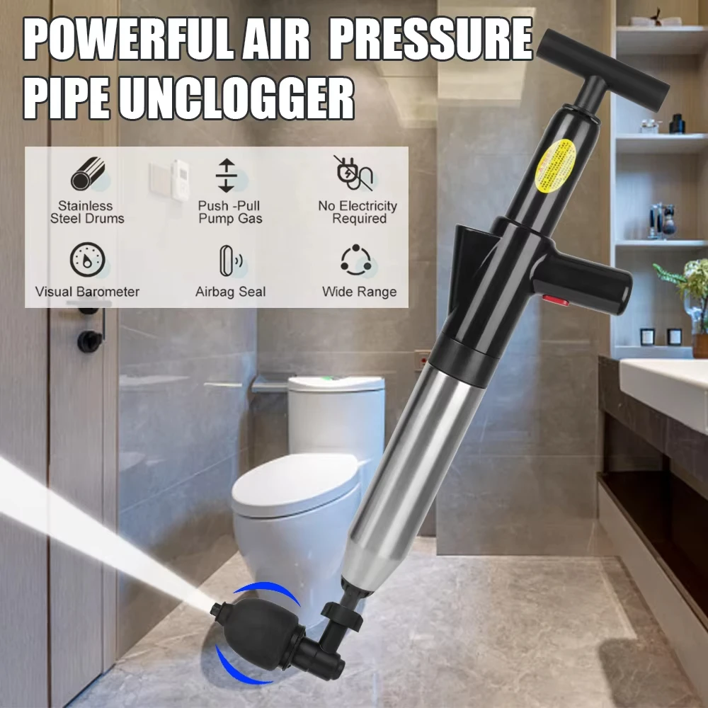 Toilet Plunger High Pressure Drain Plunger Dredge Clog Remover Sewer Pipe Unblocker Air Drain Blaster