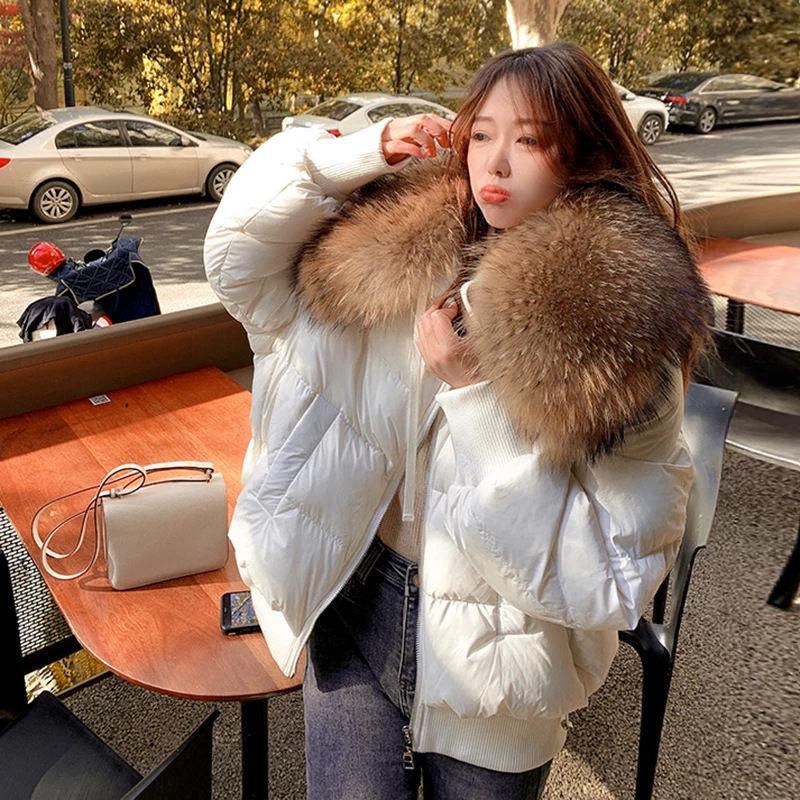 2026 Winter Real Fox Fur Collar White Duck Down Padded Down Jacket Regular Fashion Warm Big Fur Collar Women's Coat