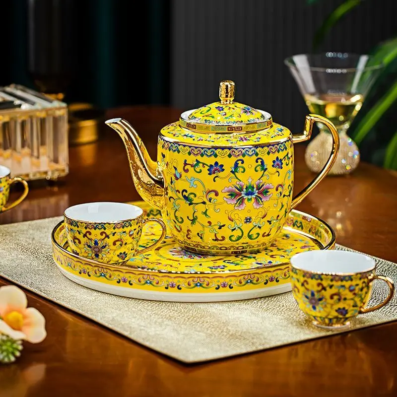 Enamel color tea set set household living room high-end light luxury teapot teacup tea tray