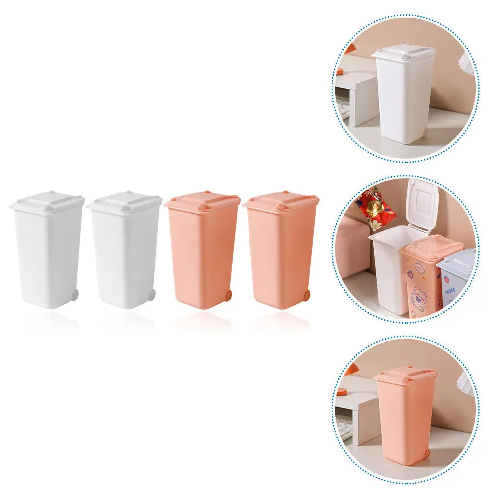 

4 Pcs Desk Trash Can Mini Office Bin Desktop Trashcan Small Wastebasket Garbage Cans