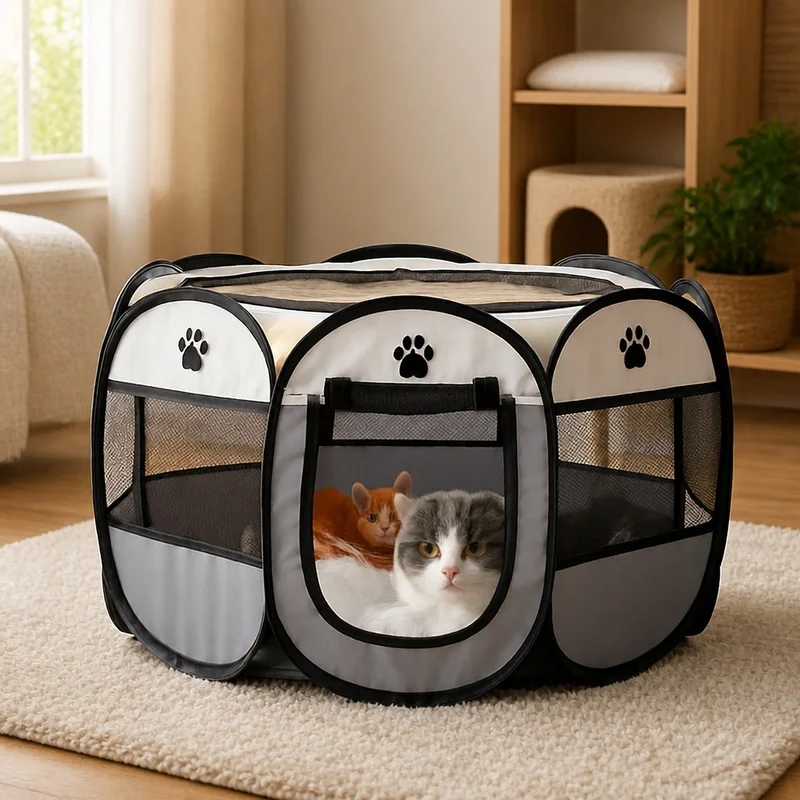 Caseta Plegable Octogonal Grande para Mascotas, para Uso en Exteriores, Valla de Refugio para Cachorros y Gatos de Fácil Montaje