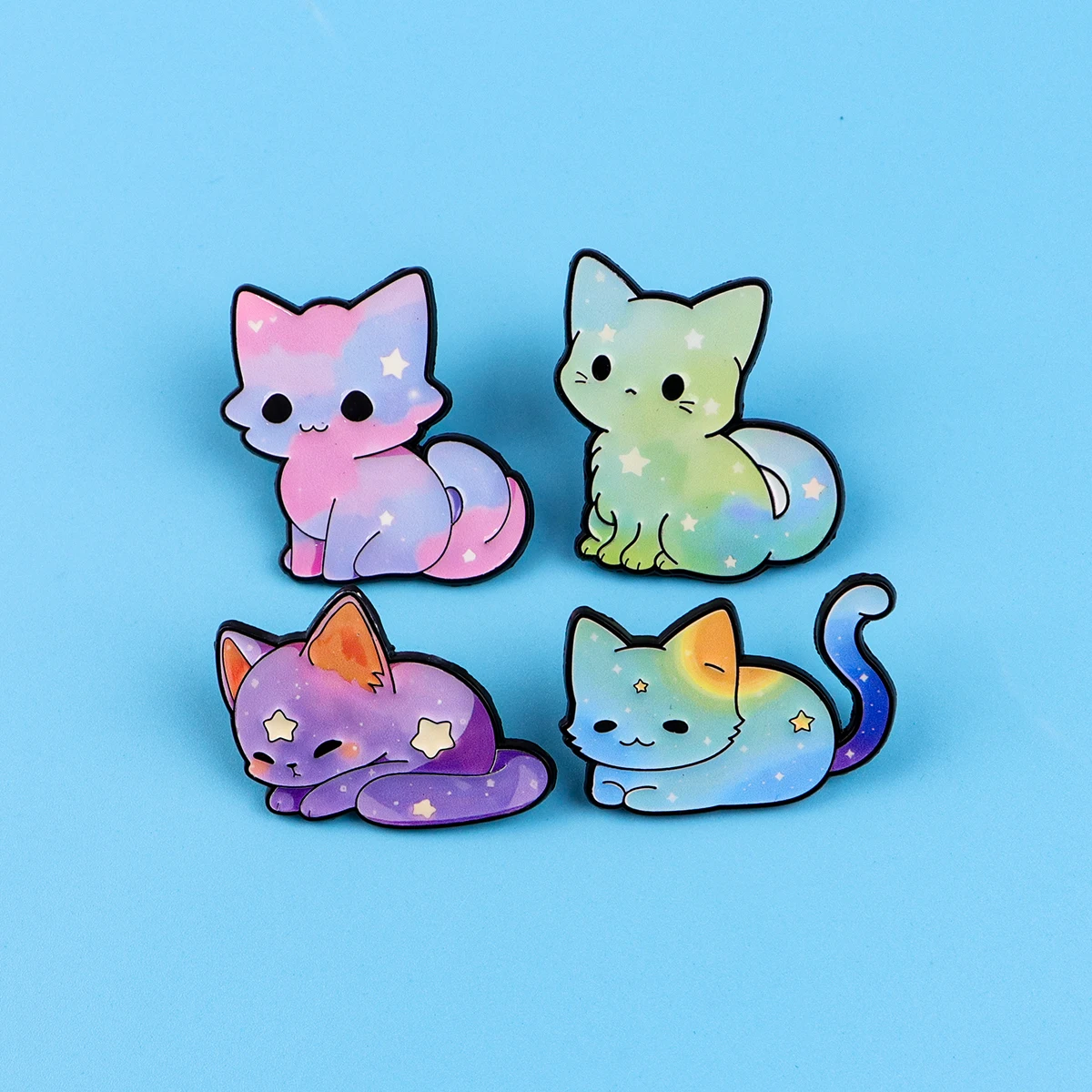 

4pcs/set Cute Rainbow Cat Enamel Pin Badge On Backpack Lapel Pins Cartoon Brooches for Jackets Cosplay Accessories Gift Toys