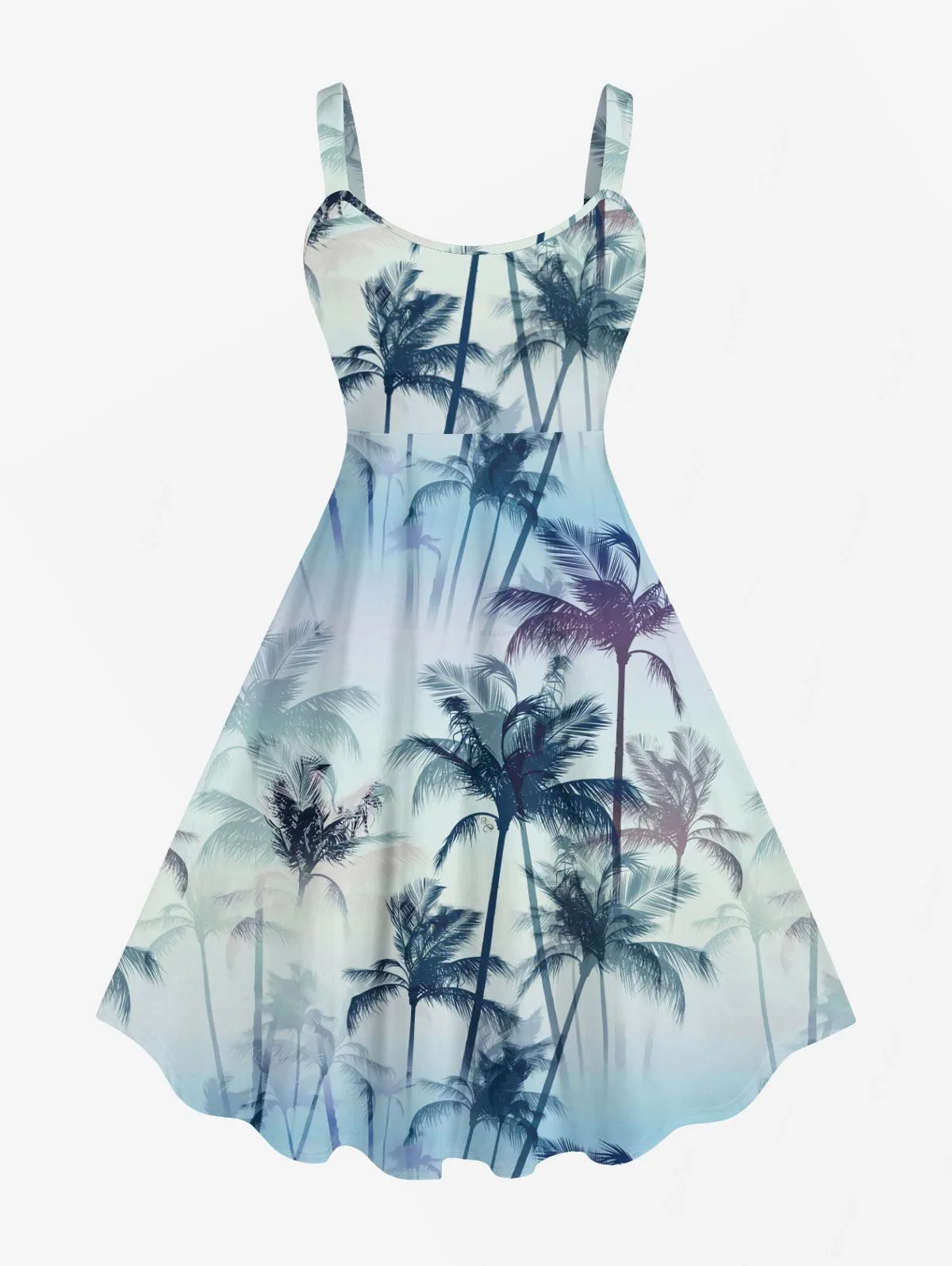 Rosegal Matchable Couple Hawaiian  Coconut Tree Ombre Print Shirt or Plus Size Flare Tank Dress 2026 new Holiday Couple Outfits