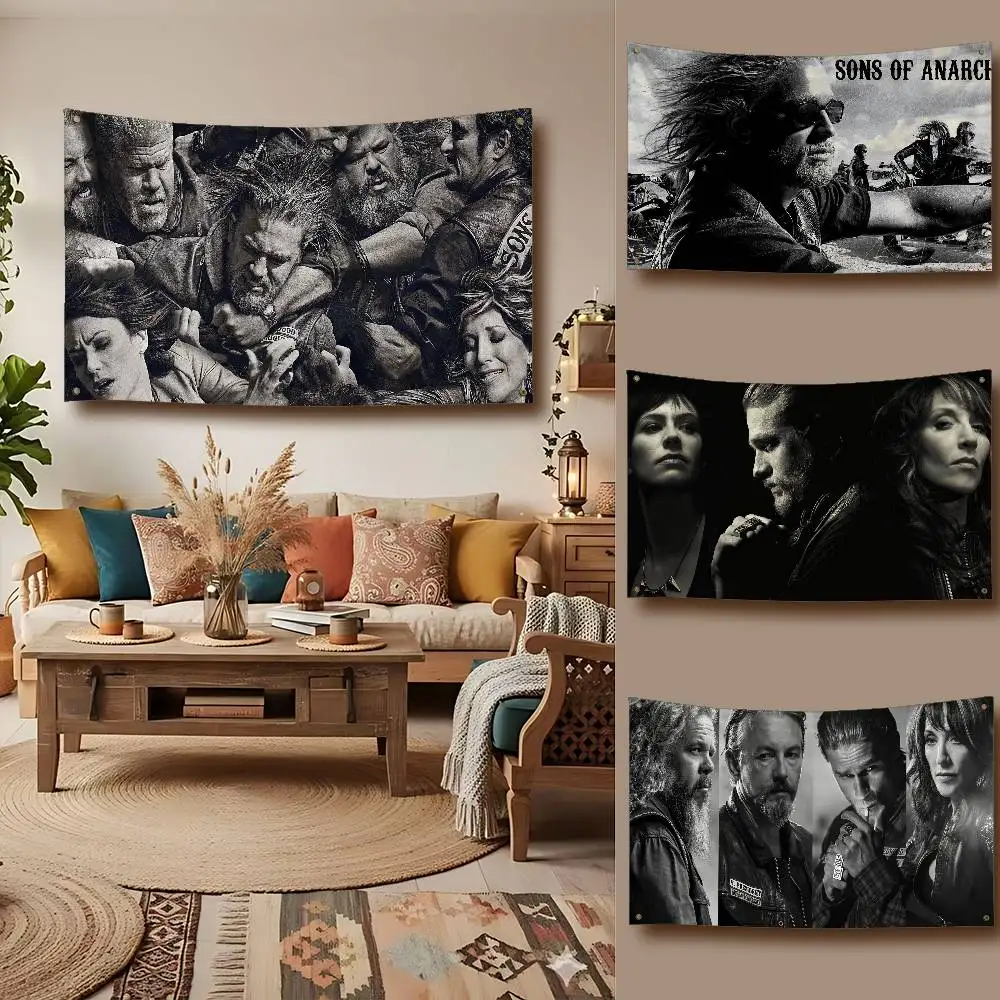S-Son Of Anarchy American Crime Tv Series Flag Polyester Printed Banner For Decor Tapestry Dorm Room Bedroom