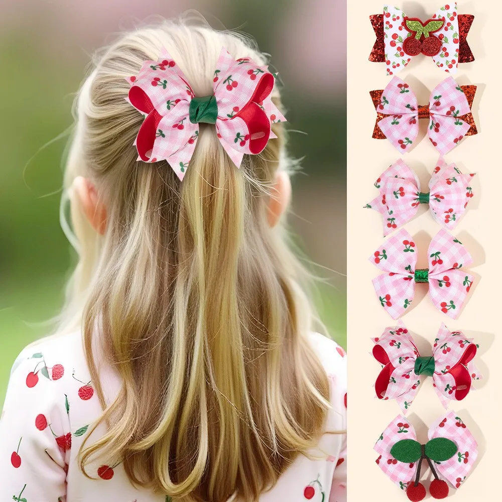 

36pc/lot Baby Hair Clips Set Pink Cherry Print Ribbon Bows Hairpins Barrettes for Girls Kid Party Hair Accessories