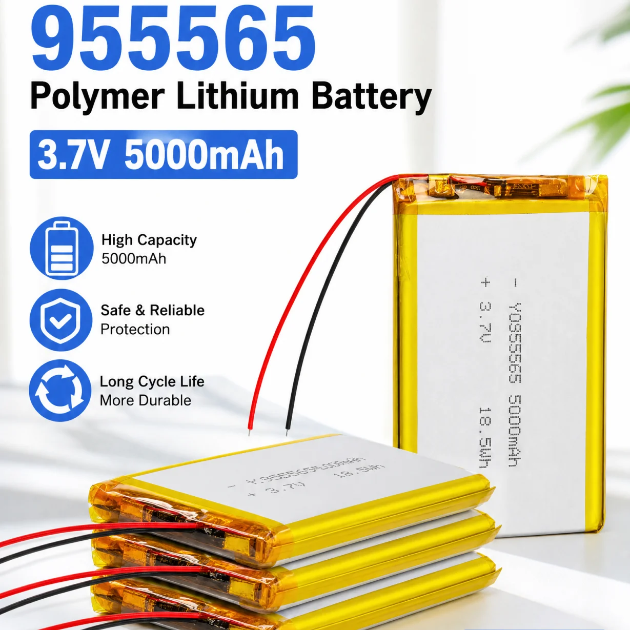 955565 3.7V 5000mAh Polymer Lithium Battery 18.5Wh with Protection Board for Power Bank GPS Bluetooth Speaker Electronic Device