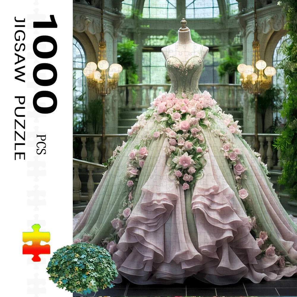 우아한 꽃무늬 웨딩 드레스 직소 퍼즐 성인 소녀 예술적 지적 게임 홈 레저 패션 테마 장식 퍼즐 장난감