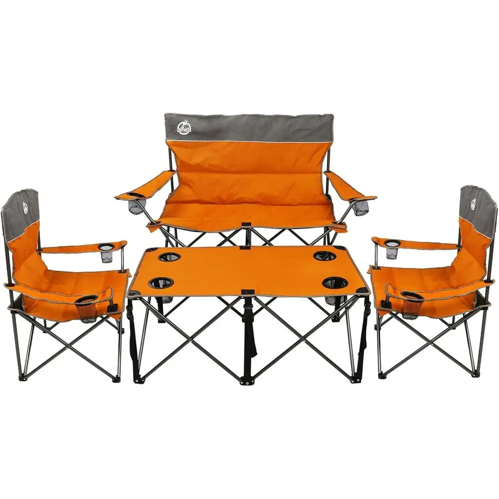 

Portable Outdoor Camping Chair Set for 4, Including Sofa, 2 Chairs, and Table (Orange)