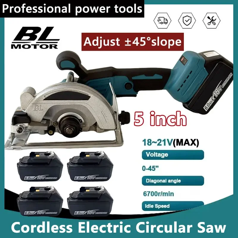 

Brushless Cordless Electric Circular Saw Rechargeable Handheld Wood Stone Adjustable Circular Cutter Saw Fit Makita 18V Battery