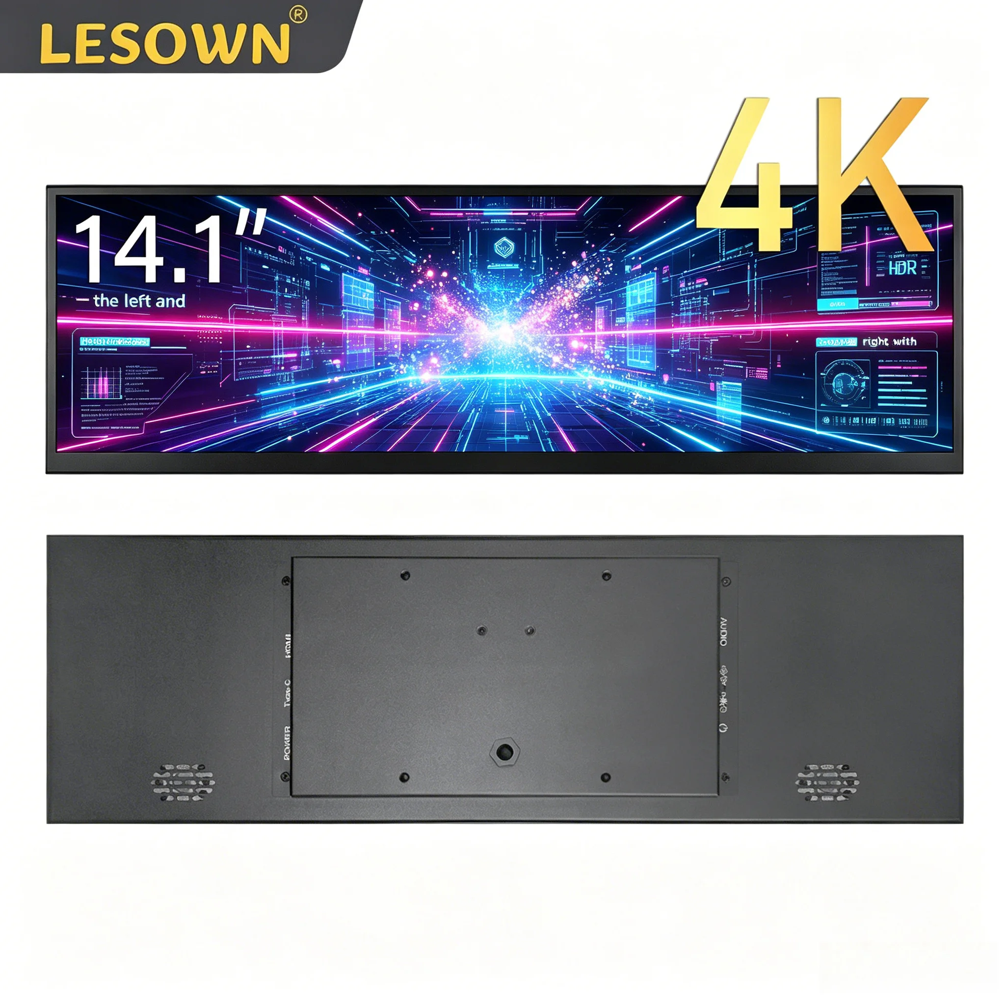 LESOWN Matte White Case Mod Visualizer 14.1 Inch miniHDTV Long Strip Screen for Desktop Hardware Parameter Tracking Board