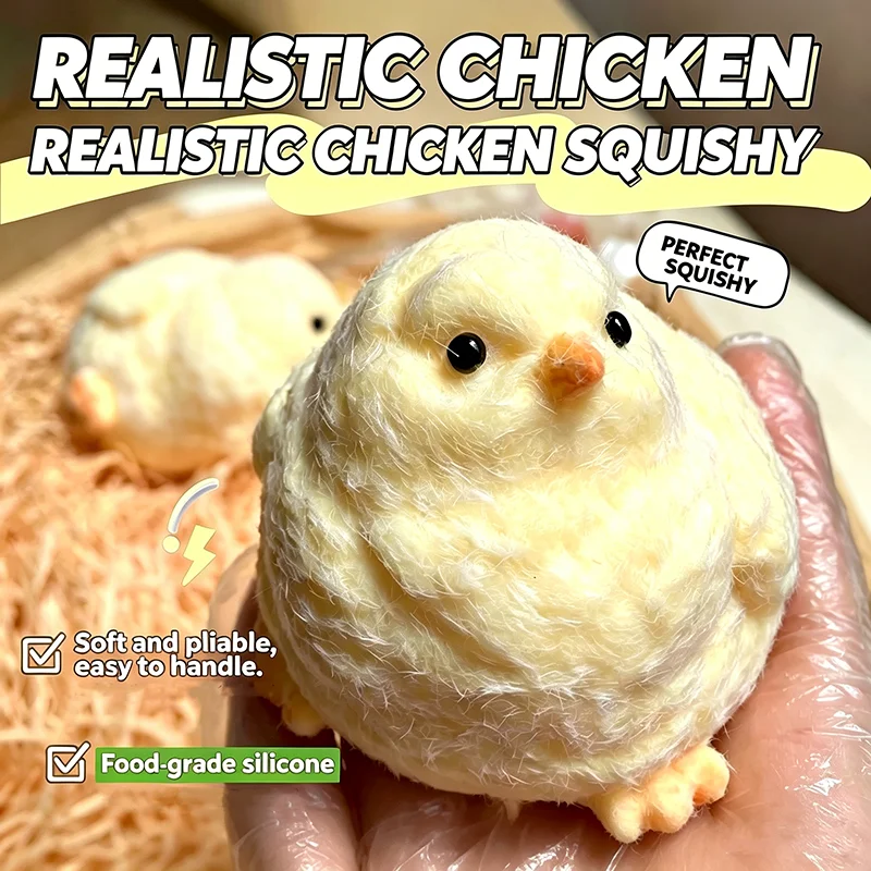 Velvet-textured silicone soft plush toy chicken squeeze toy for stress relief and fun de-stressing toy