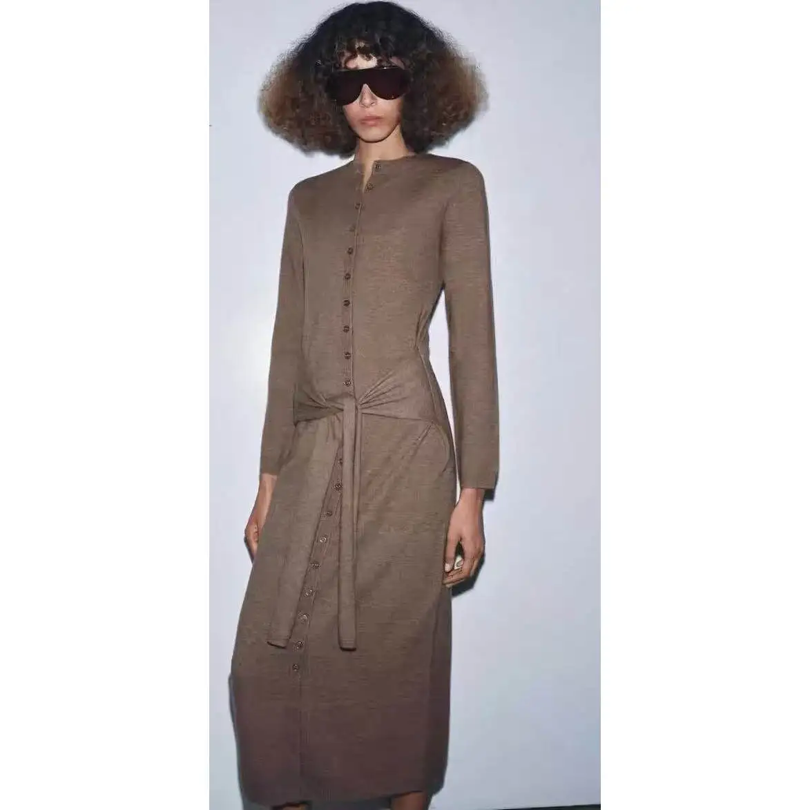 Faionable runde Ne Gestrickte Dr mit Gürtel Herbst Winter Neue Ankunft frauen Polyester Faser Gerade Rohr Rock Lange Sve