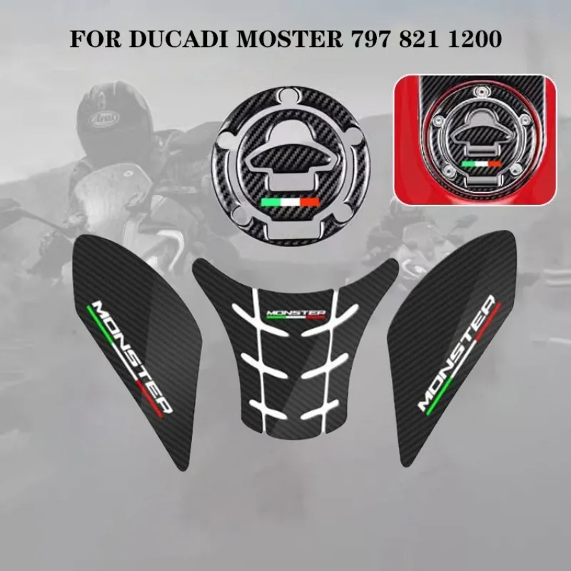 Pegatinas antideslizantes para tanque de combustible de motocicleta, calcomanías de fibra de carbono para Ducati Monster 797, 821, 1200 EVO,