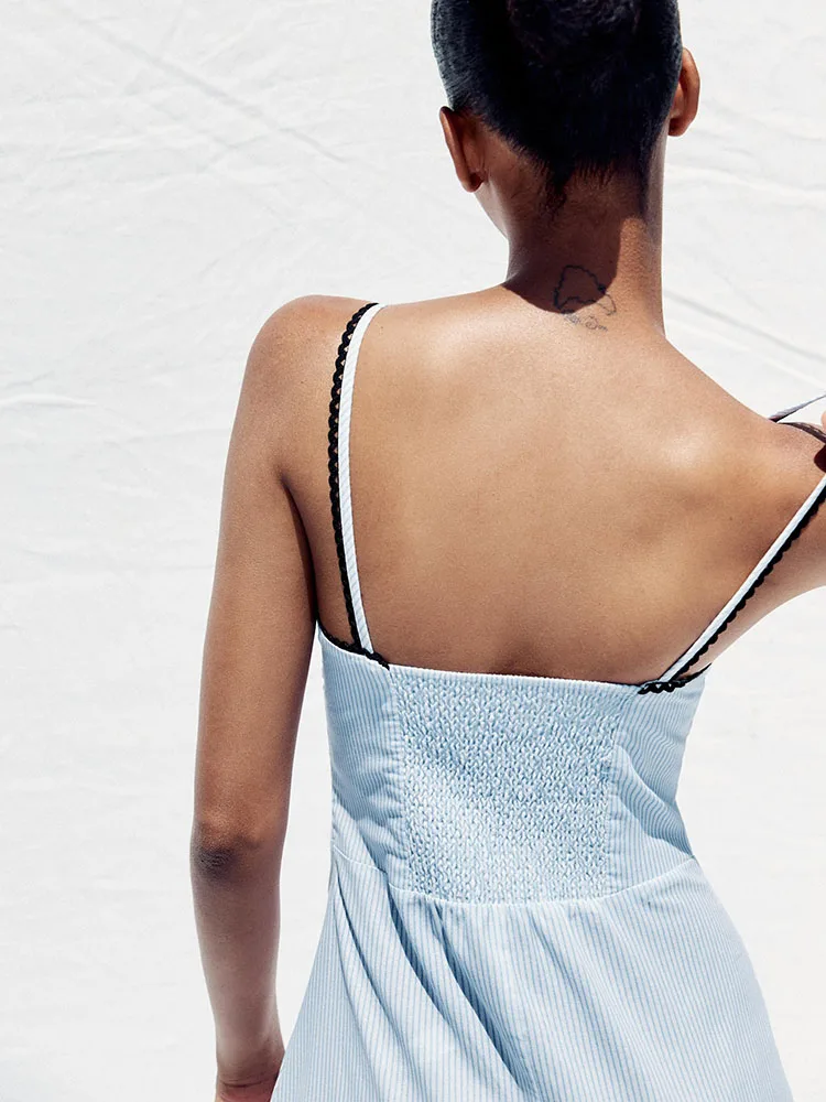 

Новое летнее поступление, женское повседневное платье миди в полоску с бретельками, длинное вечернее платье для пар, чистый цвет, другое 00%