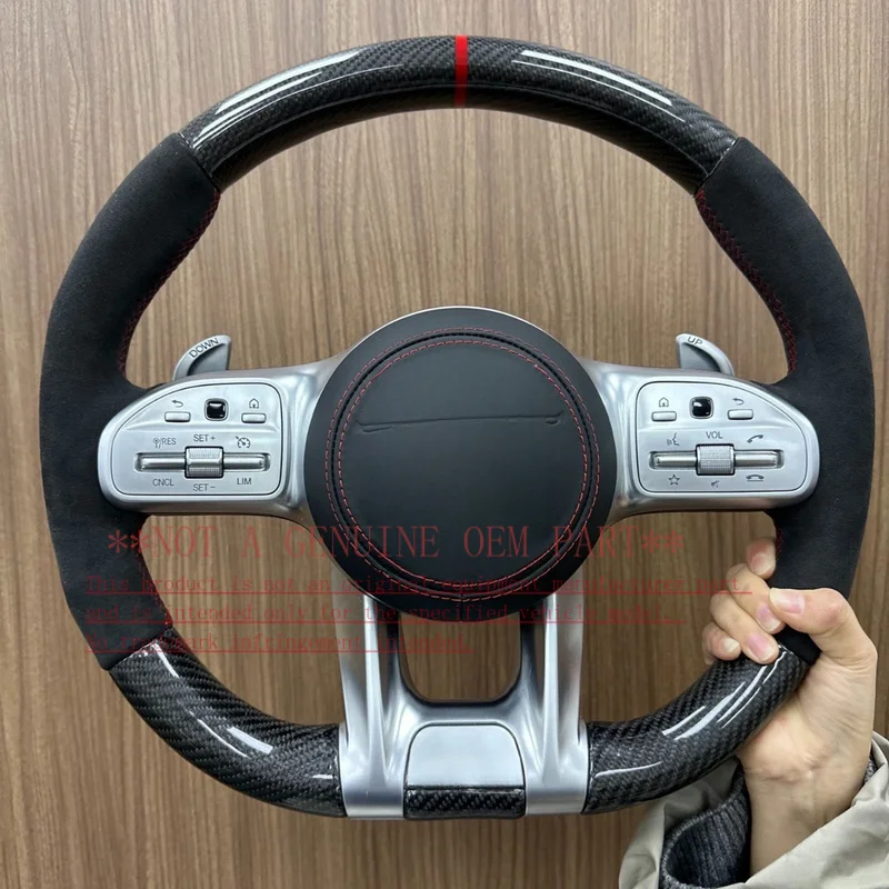 For Mercedes Benz A180L C200L E300 GLC260 GLA200 AMG Carbon Fiber Suede Steering Wheel  Cover Horn Shell