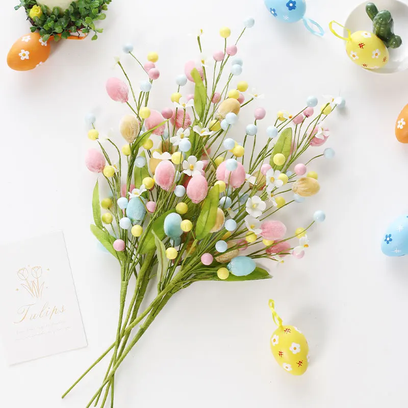 Easter Eggs Tree Branch Easter Fake Plant DIY Bouquets Flower Arrangements Easter Decorations Branch Cuttings Easter Party Decor