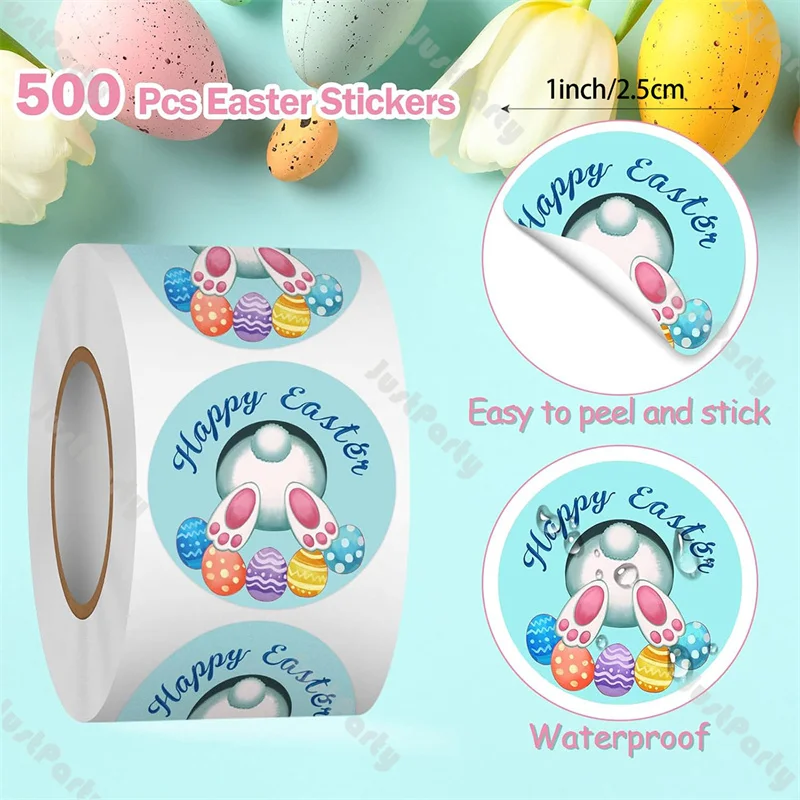 

500pcs Per Roll Easter Bunny Sticker Set Seasonal Easter Sticker Envelope Seal Journal Stickers Watercolor Easter Stickers