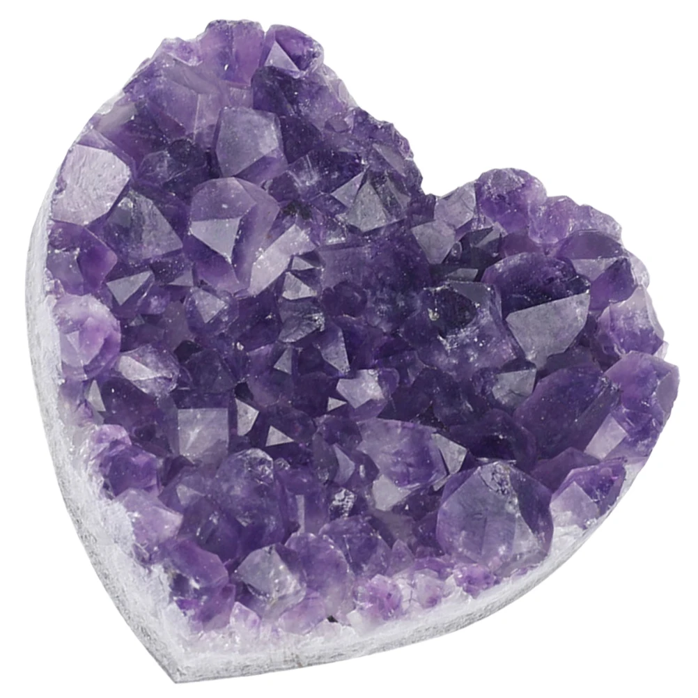 

Heart Shaped Natural Amethyst Crystal Cluster Ornament for Home Office Desktop Decor - Elegant Stress Relief Stone Craft Gift