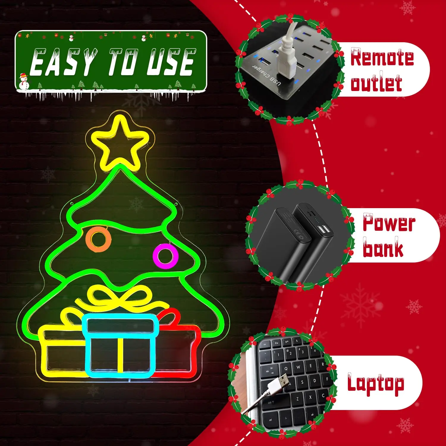 Modern Christmas Tree LED Neon Sign Warm White Dimmable USB Wall Light for Home Holiday Party Decor Gift for Family