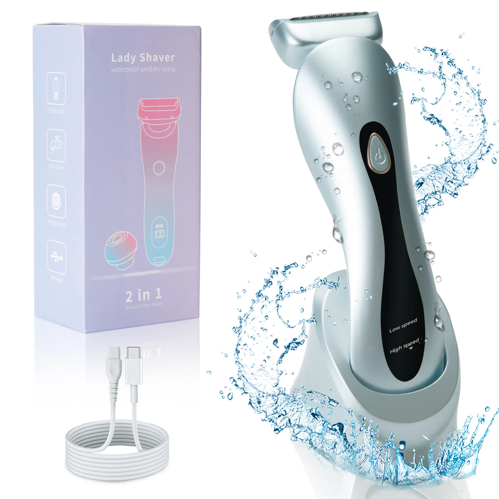 

2-в-1 эпилятор для удаления волос ног и тела портативная женская бритва инструмент для удаления волос подмышки машинка для стрижки лица для женщин IPX7