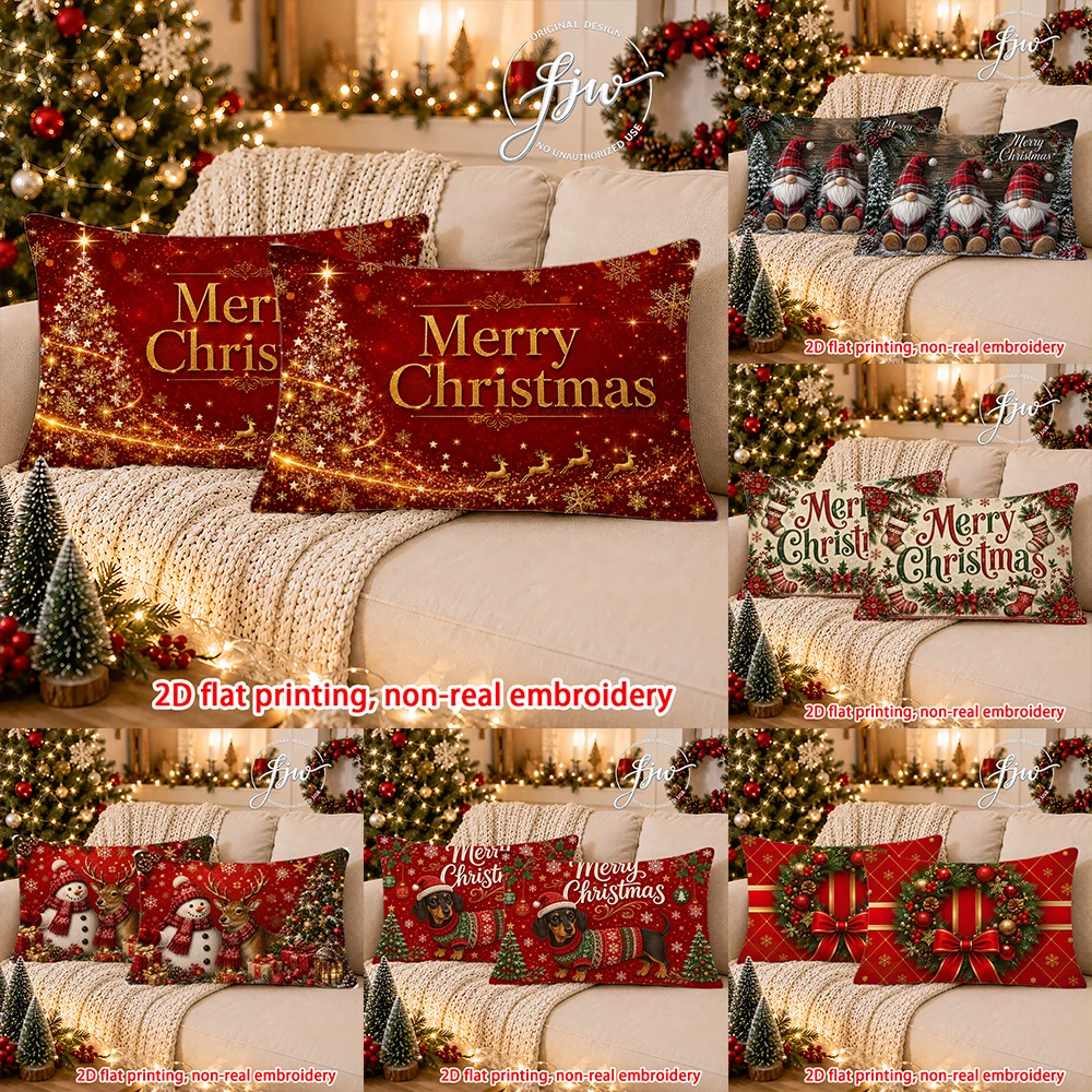 2pc Christmas Throw Pillow Covers Merry Christmas Lumbar Pillow Cases for Holiday Home Sofa Couch Decor