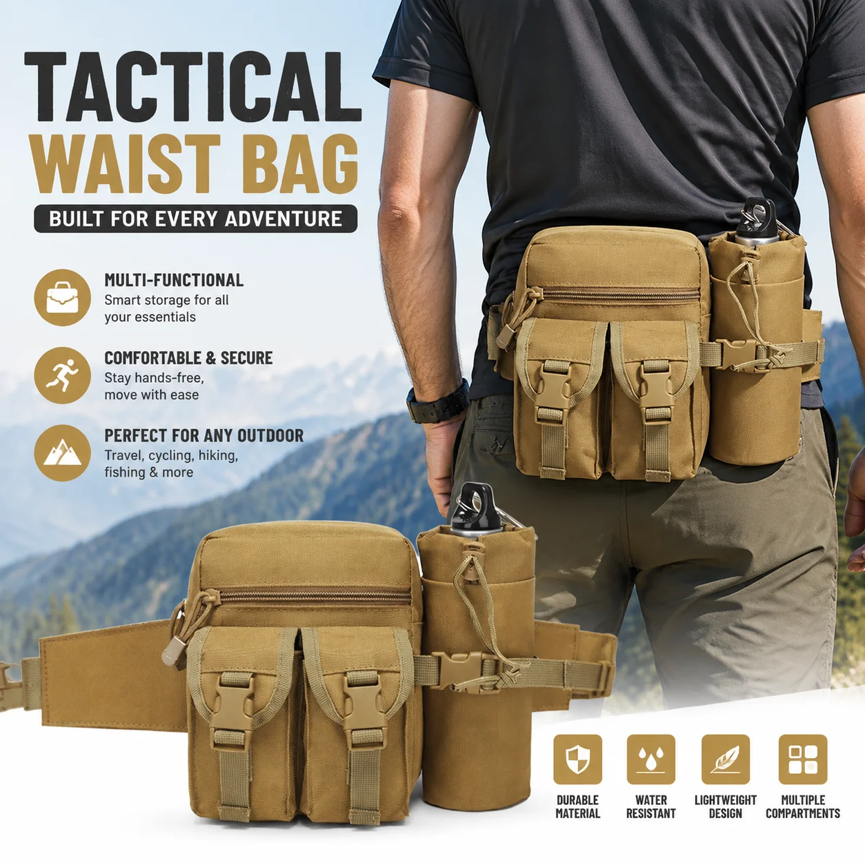 Tactical Waist Bag for Men, Multi-Functional Small Tool Pouch Crossbody Bag for Cycling Travel Sports Outdoor