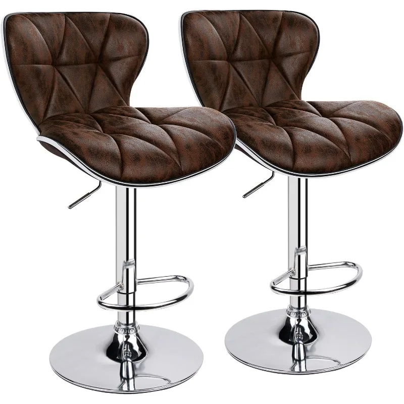 Shell Back Adjustable Swivel Bar Stools, Padded with Back, Set of 2 (Brown-Hot-Stamping Cloth)