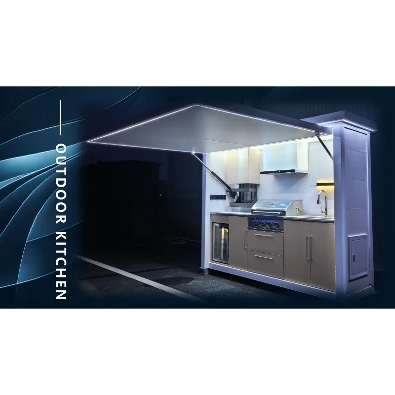 Customized Prefabricated Stainless Steel Modular Outdoor BBQ Grill Kitchen Cabinet Set with Bar Counter for Outdoor Camping