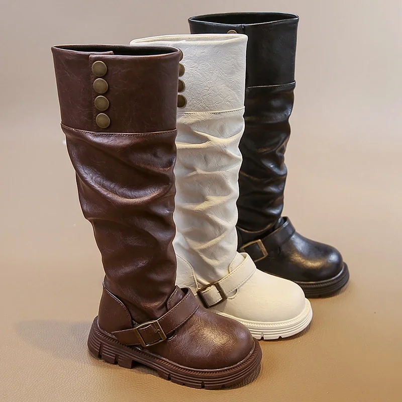 

Детские высокие сапоги однотонного цвета в корейском стиле, детские модные высокие сапоги, универсальные осенне-зимние сапоги принцессы для девочек, осень-зима 202, мягкая подошва