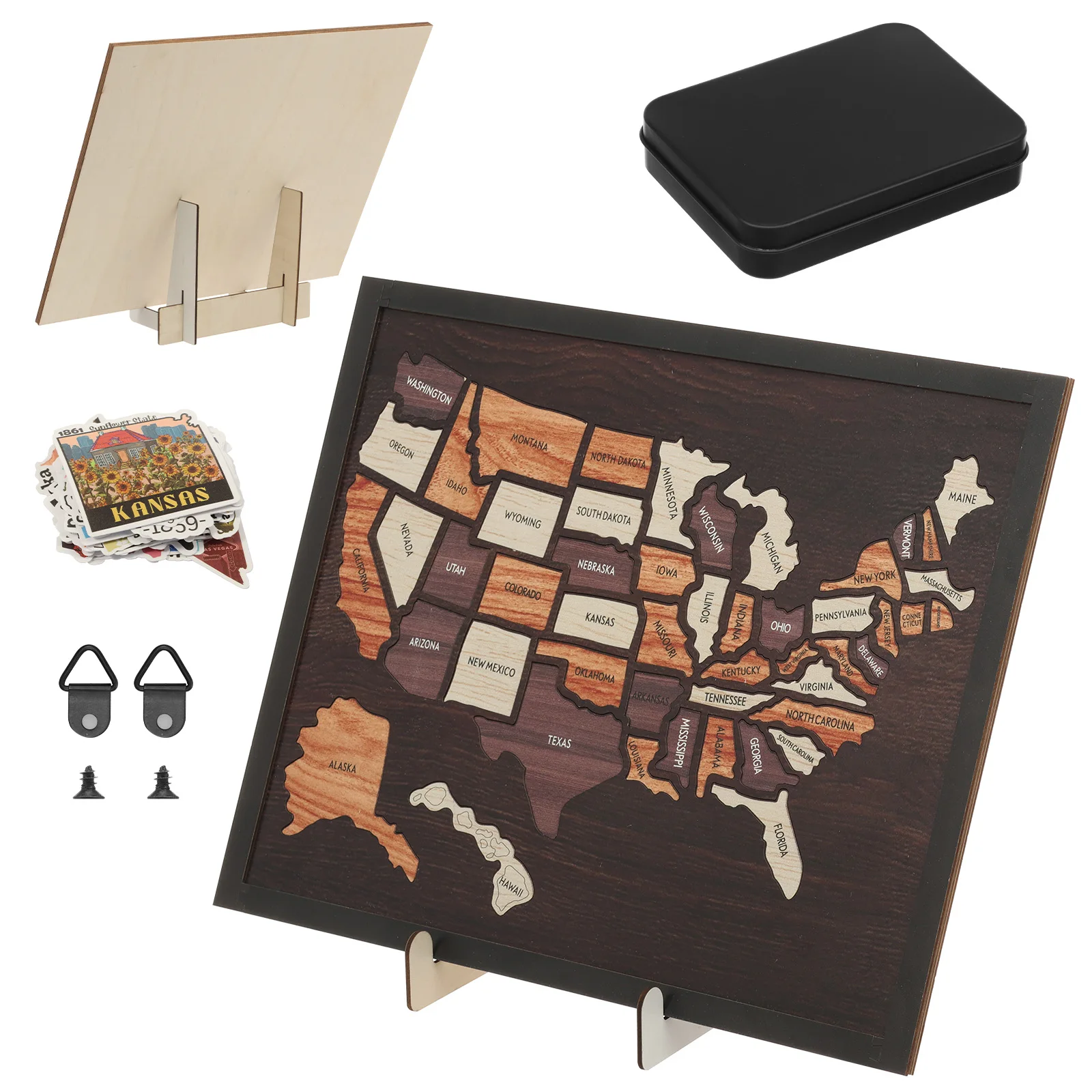 Wooden USA Maps Puzzle Reusable Landmarks Cork Travel Tracker Map Multi-Purpose Portable Wooden Puzzle for Home Decor Remarks