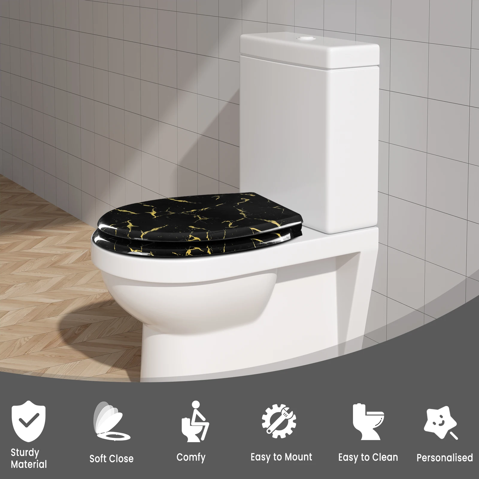 WOLTU 1 Stück WC-Toilettensitzabdeckung mit Soft-Close-Funktion, universeller Toilettendeckel, verdickter Ersatz, U-förmiges PP-Board für Badezimmerzubehör – Detail 8