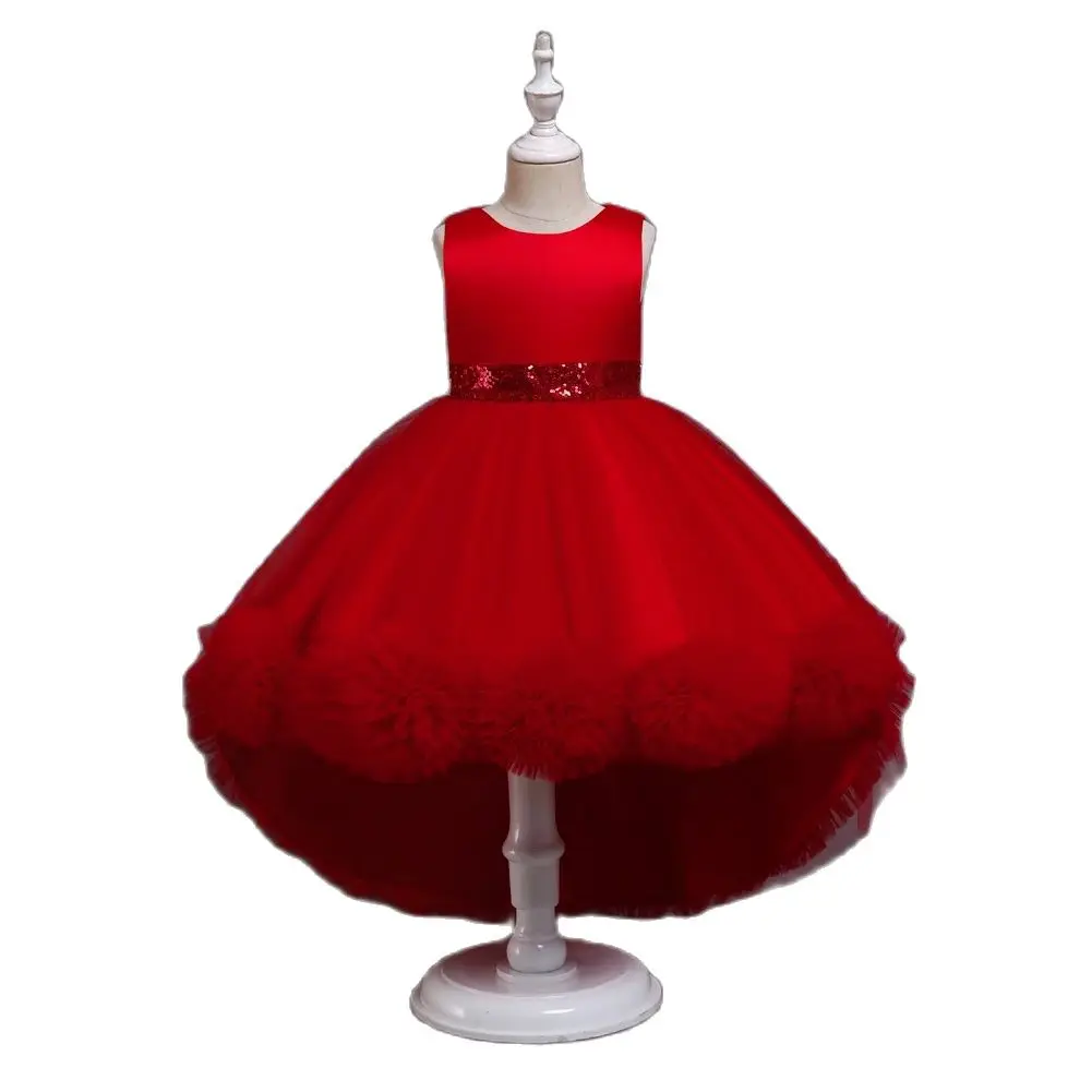 Red  fluffy children\'s princess dress for 2 to 10 Year  girls sleeveless party dresses  elegant KID child clothing