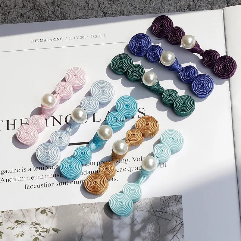 Cheongsam con botones Pan, botones de tela Hulu Tang de perlas, trajes Han, prendas de chicle chino, decoración cosida a mano de estilo chino