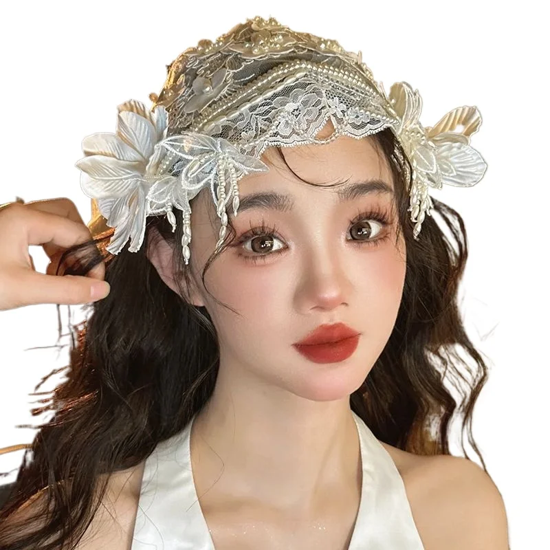 new-retro-republic-of-china-style-hair-accessories-french-bag-head-lace-hat-yarn-bridal-wedding-dress-headgear