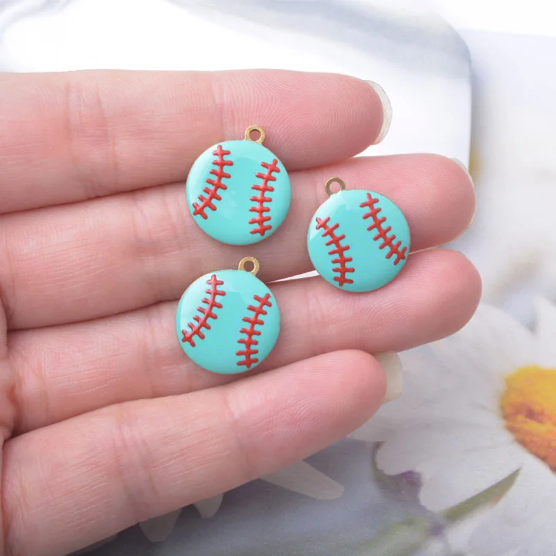 10 Stück Weihnachtskugel-Anhänger aus Kupfer, emailliert, beidseitig mit Tropfenöl, Baseball-Anhänger, DIY-Schmuckzubehör – Detail 4