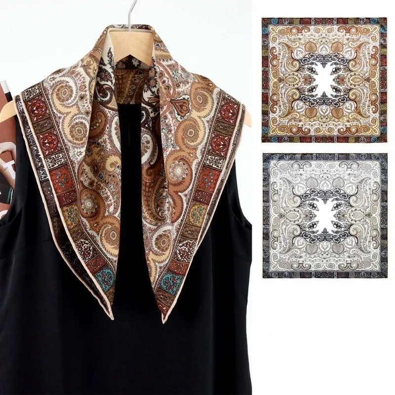 Medium Square Mulberry Silk Wool Scarf Double Sided Different Color Four Season Stylish Ladies Portable Shawl Accessory