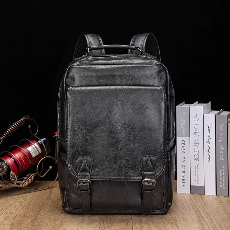 Casual retro stylish PU leather backpack with USB charging port