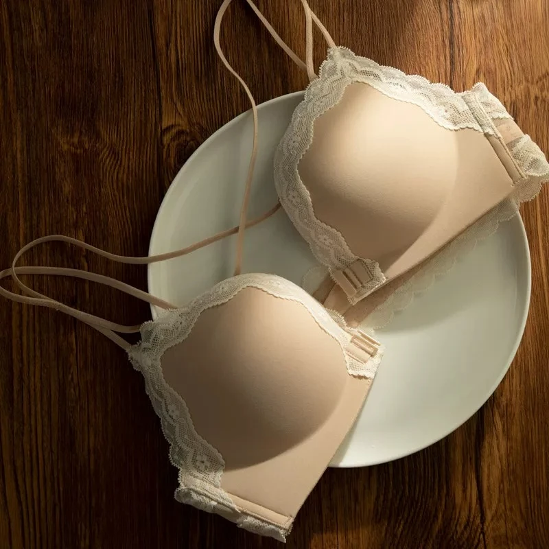 Women Wireless Front Closure Push Up Bra Thin Straps Beauty Back Brassiere Small Bust Anti Sagging Side Support Sexy Daily Bra