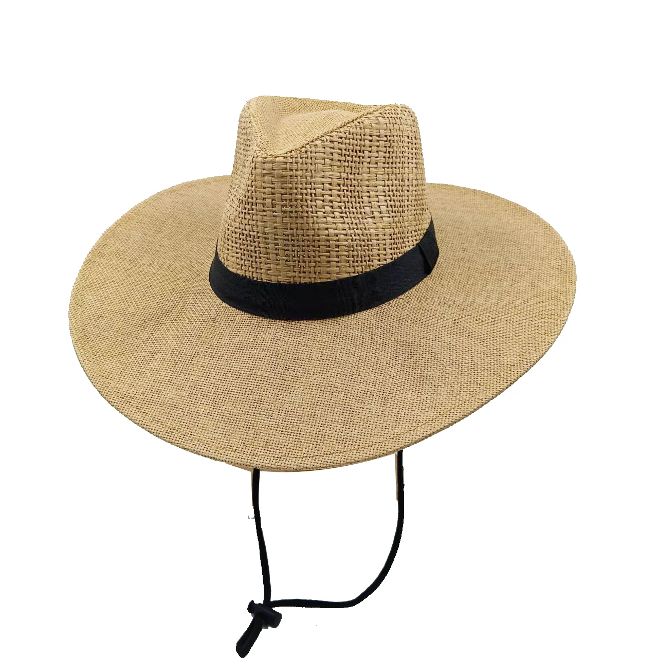 New wide brimmed men's Panama straw hat with chin strap summer outdoor beach sun hat UPF 50+straw hat