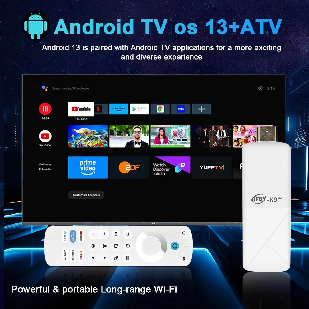 Wholesale  OFBY K9PRO Smart Tech HD TV Stick Android 13 TV Dongle Allwinner H313 4K Android TV Stick With Voice Remote Control