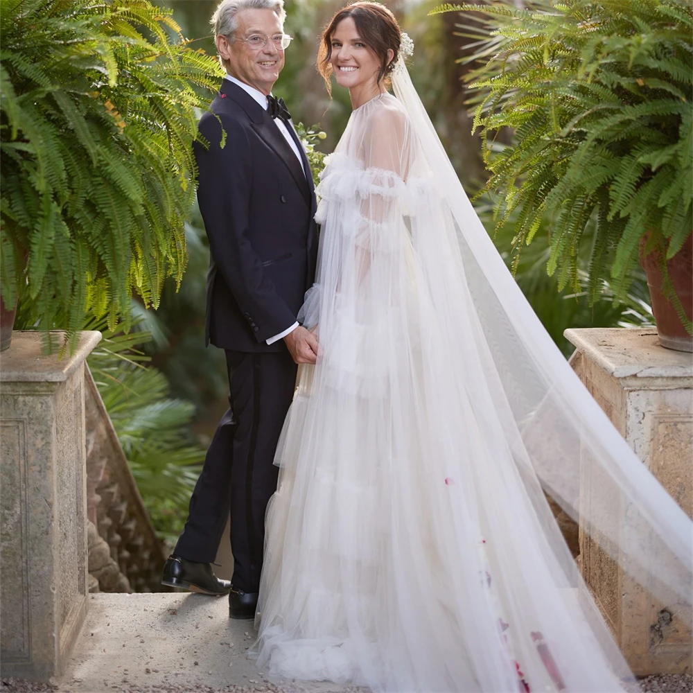 Robe de mariée en tulle drapé à plusieurs niveaux pour la photographie de mariée, superbe robe bohème pour les patients féminins avec cape, 20230 #, 2024