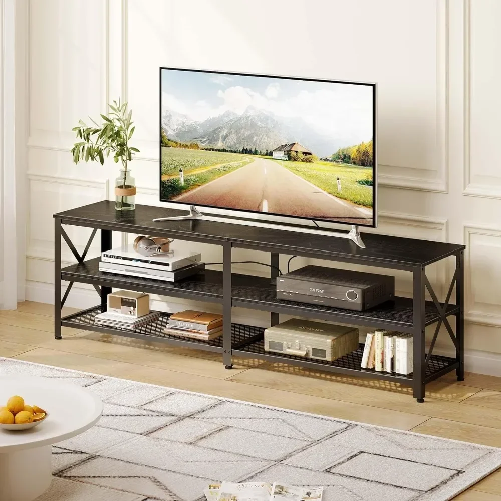 TV Stand for 65 70 inch TV with Power Outlets & Led Lights, Long 63