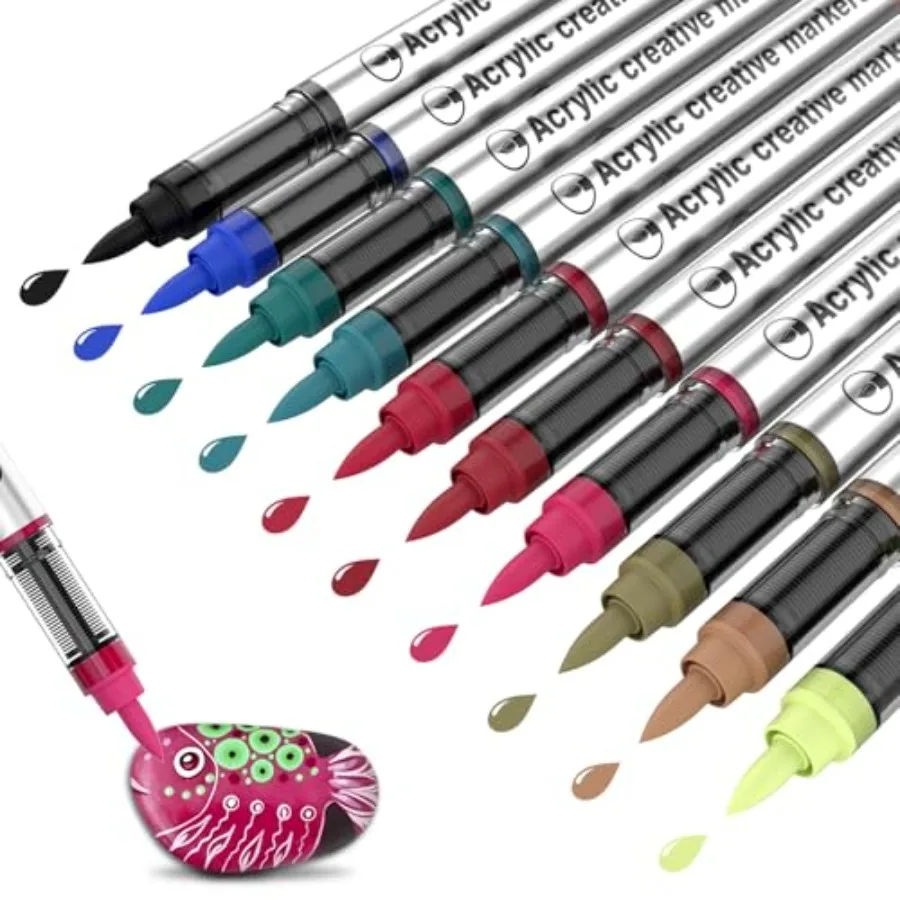 

Acrylic Paint Markers, Waterproof Automatic Ink Control System Brush Tip Pens, Painting DIY Crafts Art Supplies for Rock, Stone