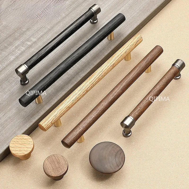 Cabinet Drawer Knobs Cupboard Door Pulls Door Hardware Wooden Furniture Handle Natural Walnut Kitchen Cabinet Handles Shoe