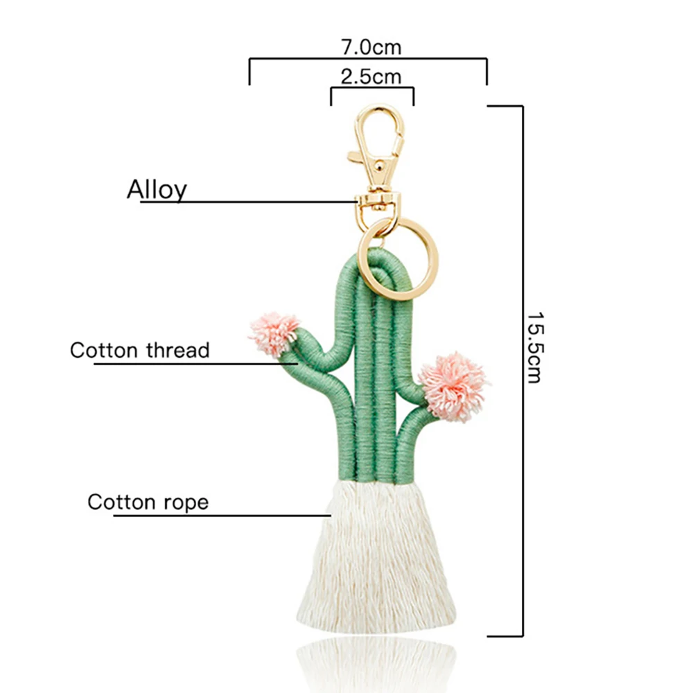 Women Girls Boho Weaving Cactus Tassel Keychain Bag Keyring Holder Wallet Purse Pendant Decorations,