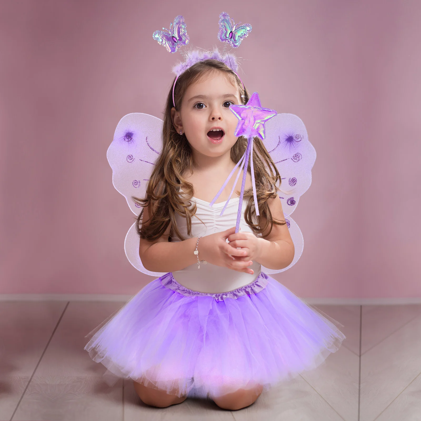 Butterfly Wings Headband Purple Fairy Costume Set for Girls Party Accessories Tutu Dress Kit Kids Cosplay Costumes