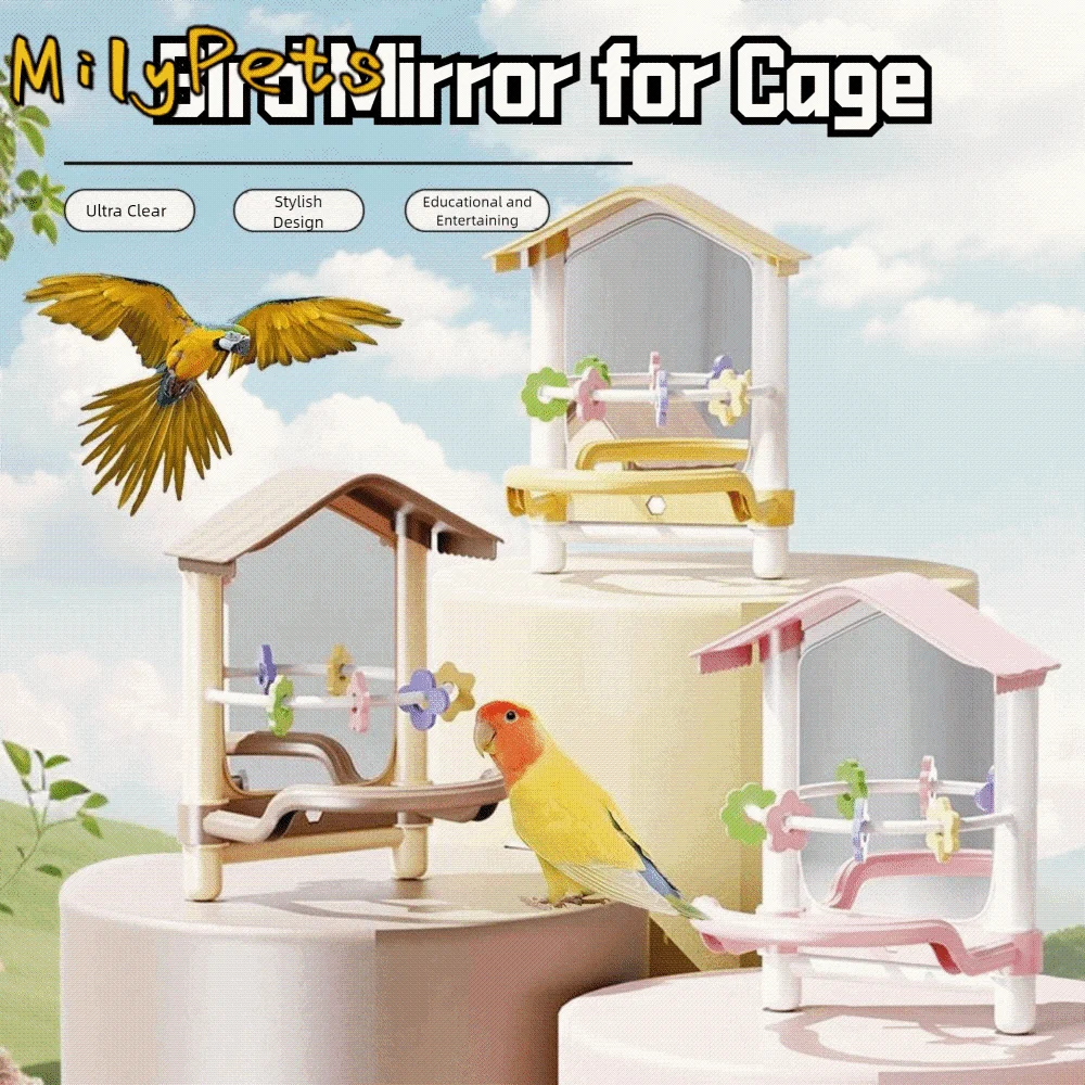 

Anti-slip Parrot Mirror Toy Bite-resistance Creative Bird Mirror with Perch Easy To Clean Wear-resisting Bird Mirror for Cage